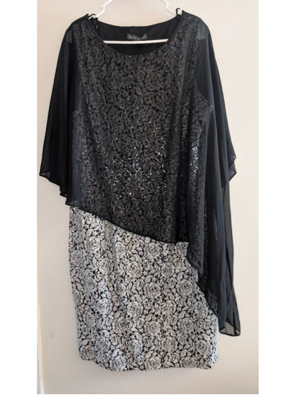 Jessica Howard Black Silver Sequin Lace Dress 16W, Women's